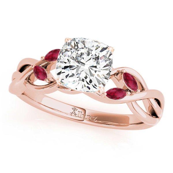 Twisted Cushion Rubies Vine Leaf Engagement Ring 18k Rose Gold (1.00ct)