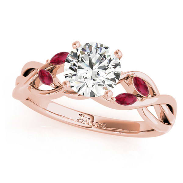Twisted Round Rubies & Moissanite Engagement Ring 18k Rose Gold (1.50ct)