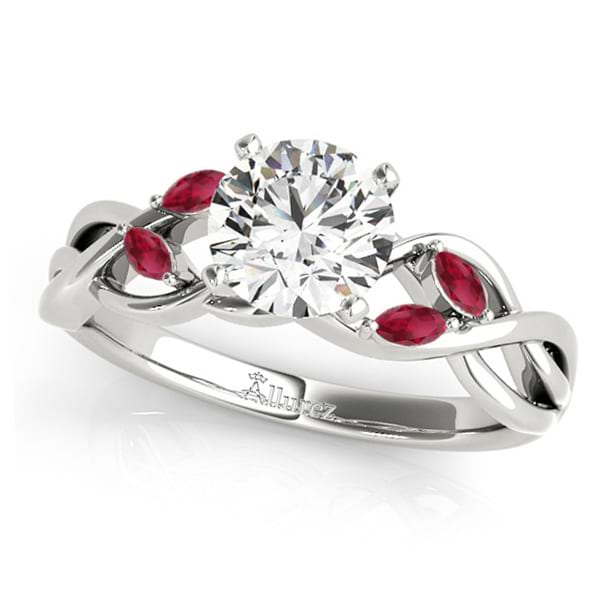 Twisted Round Rubies Vine Leaf Engagement Ring 18k White Gold (1.00ct)