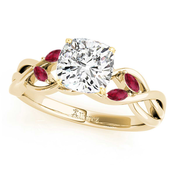 Twisted Cushion Rubies Vine Leaf Engagement Ring 18k Yellow Gold (1.00ct)