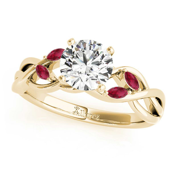 Twisted Round Rubies & Moissanite Engagement Ring 18k Yellow Gold (0.50ct)