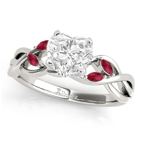 Twisted Heart Rubies Vine Leaf Engagement Ring Palladium (1.00ct)