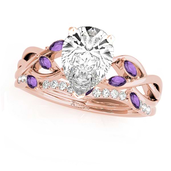 Twisted Pear Amethysts & Diamonds Bridal Sets 14k Rose Gold (1.73ct)