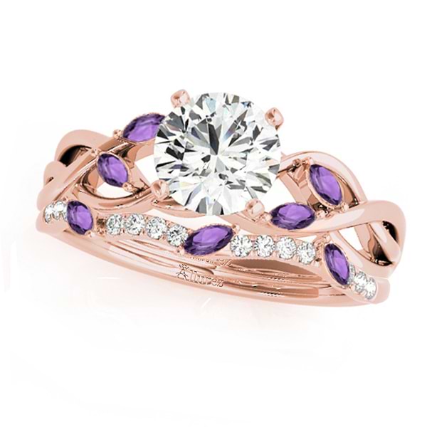 Twisted Round Amethysts & Diamonds Bridal Sets 18k Rose Gold (1.73ct)