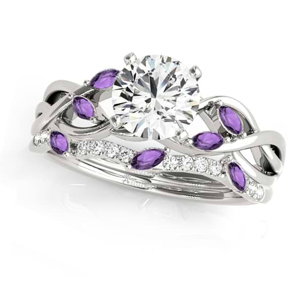 Twisted Round Amethysts & Moissanites Bridal Sets 18k White Gold (0.73ct)