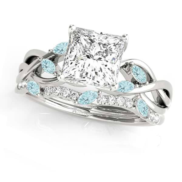 Twisted Princess Aquamarines & Diamonds Bridal Sets 14k White Gold (1.23ct)