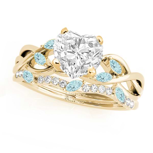 Twisted Heart Aquamarines & Diamonds Bridal Sets 14k Yellow Gold (1.73ct)