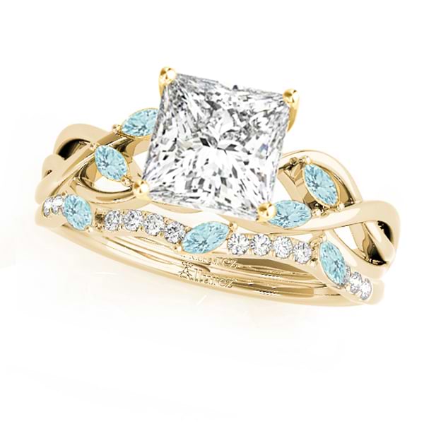 Twisted Princess Aquamarines & Diamonds Bridal Sets 14k Yellow Gold (0.73ct)