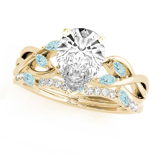 Twisted Pear Aquamarines & Diamonds Bridal Sets 14k Yellow Gold (1.73ct)