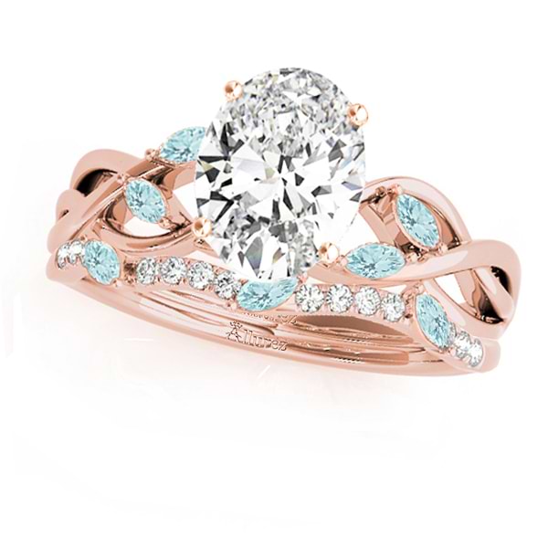 Twisted Oval Aquamarines & Diamonds Bridal Sets 18k Rose Gold (1.23ct)