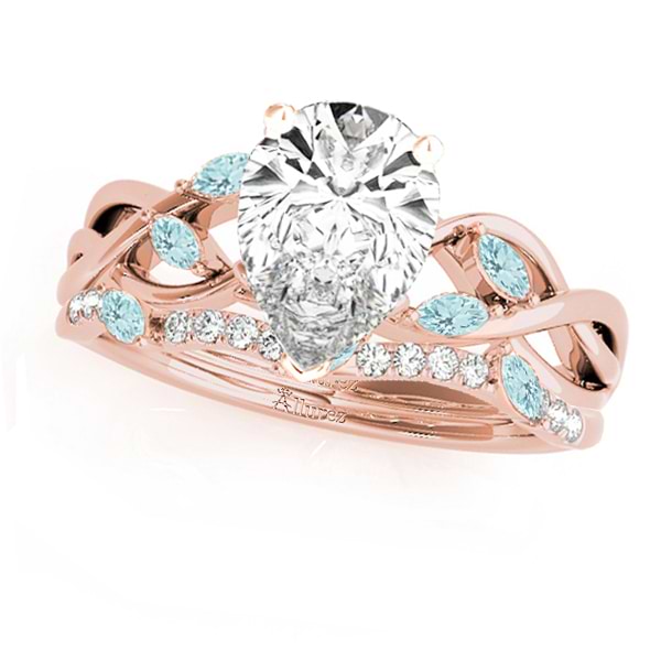 Twisted Pear Aquamarines & Diamonds Bridal Sets 18k Rose Gold (1.73ct)