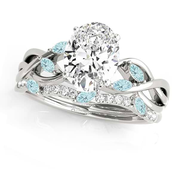 Twisted Oval Aquamarines & Diamonds Bridal Sets 18k White Gold (1.23ct)