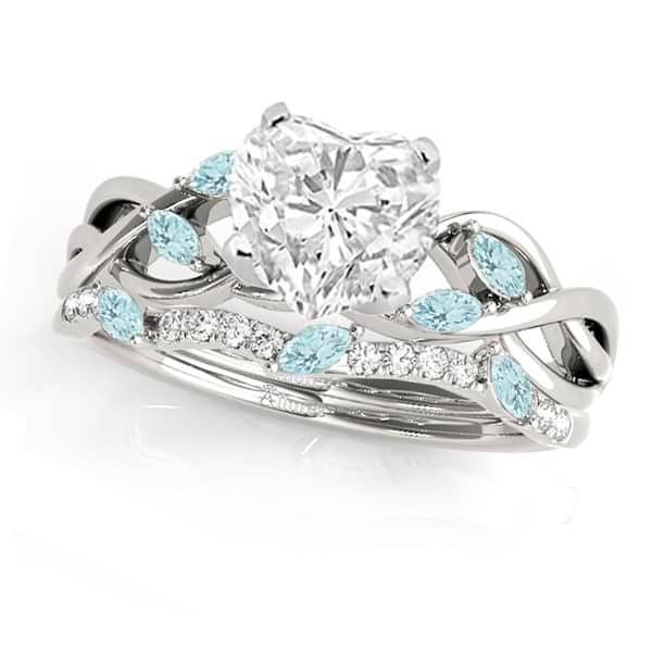 Twisted Heart Aquamarines & Diamonds Bridal Sets Palladium (1.23ct)