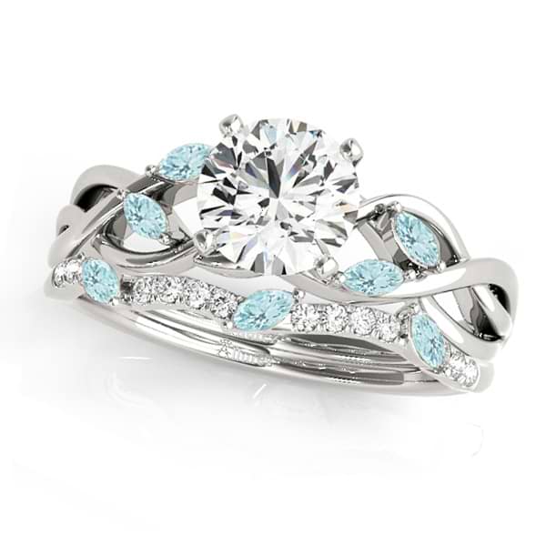 Twisted Round Aquamarines & Diamonds Bridal Sets Platinum (1.23ct)