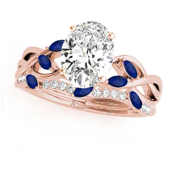 Twisted Oval Blue Sapphires & Diamonds Bridal Sets 14k Rose Gold (1.23ct)