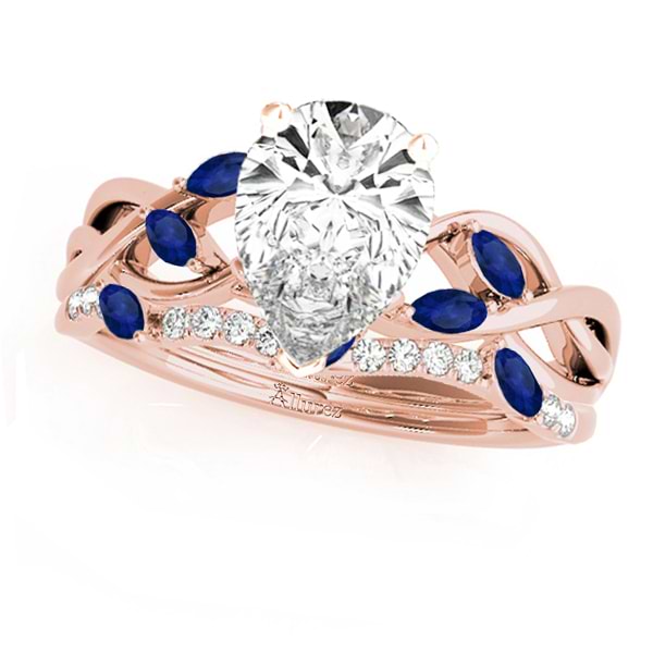 Twisted Pear Blue Sapphires & Diamonds Bridal Sets 14k Rose Gold (1.73ct)
