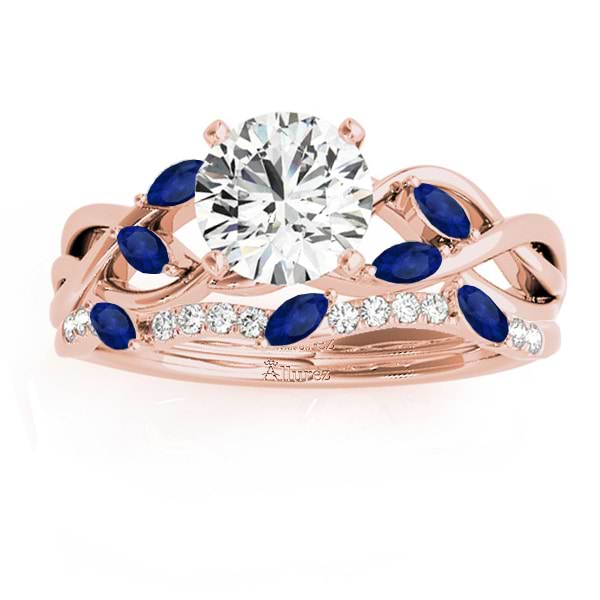 Marquise Blue Sapphire & Diamond Bridal Set Setting 14k Rose Gold (0.43ct)