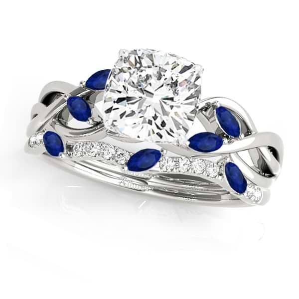 Twisted Cushion Blue Sapphires & Diamonds Bridal Sets 14k White Gold (1.23ct)