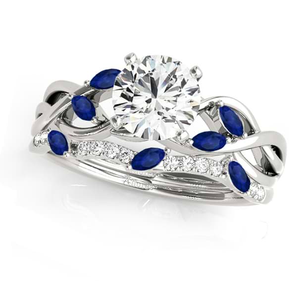 Twisted Round Blue Sapphires & Moissanites Bridal Sets 14k White Gold (1.23ct)