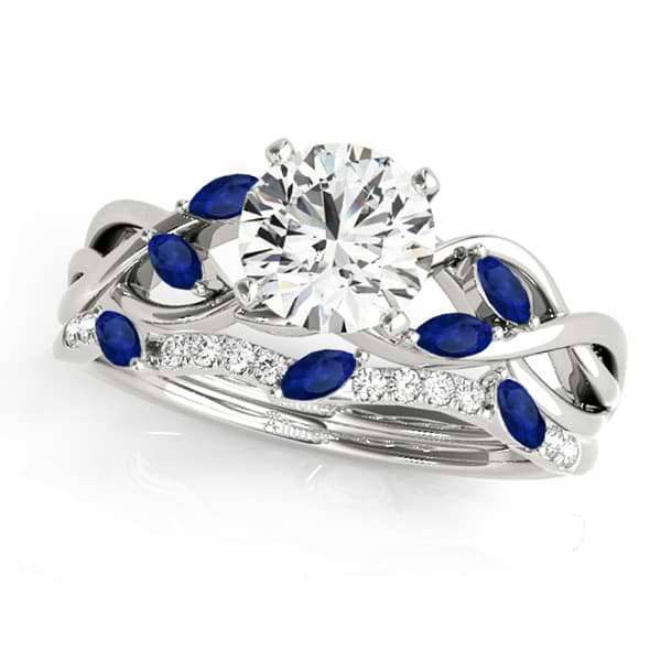 Twisted Round Blue Sapphires & Diamonds Bridal Sets 14k White Gold (1.23ct)