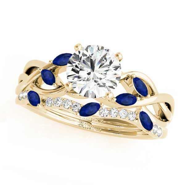 Twisted Round Blue Sapphires & Diamonds Bridal Sets 14k Yellow Gold (0.73ct)