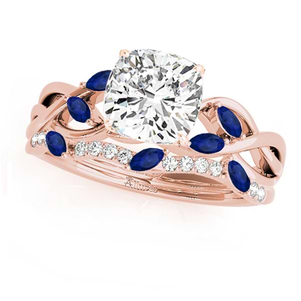 Twisted Cushion Blue Sapphires & Diamonds Bridal Sets 18k Rose Gold (1.73ct)