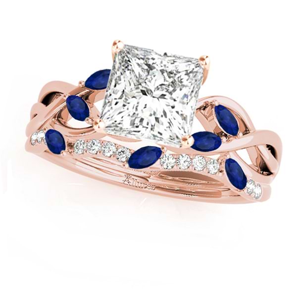 Twisted Princess Blue Sapphires & Diamonds Bridal Sets 18k Rose Gold (1.73ct)