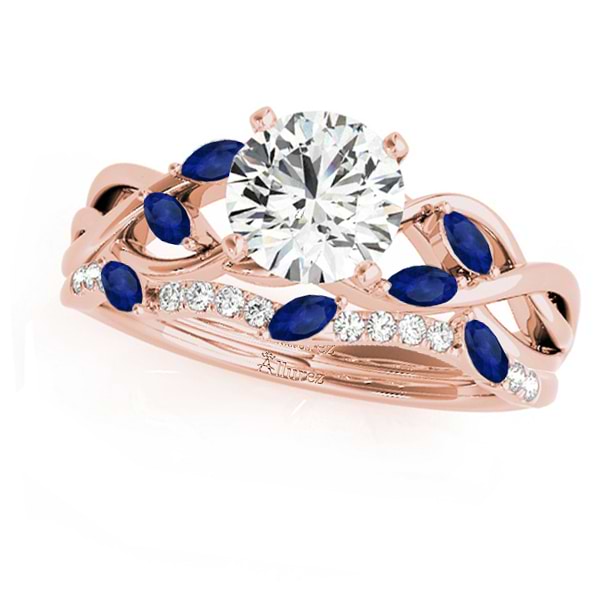 Twisted Round Blue Sapphires & Moissanites Bridal Sets 18k Rose Gold (0.73ct)