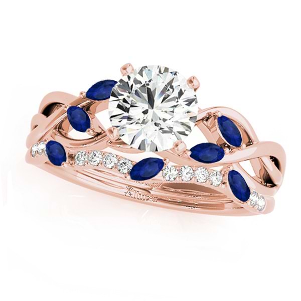 Twisted Round Blue Sapphires & Diamonds Bridal Sets 18k Rose Gold (1.73ct)
