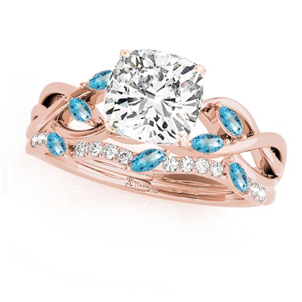 Twisted Cushion Blue Topazes & Diamonds Bridal Sets 14k Rose Gold (1.23ct)