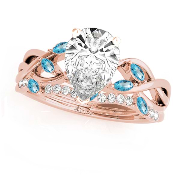 Twisted Pear Blue Topazes & Diamonds Bridal Sets 14k Rose Gold (1.23ct)