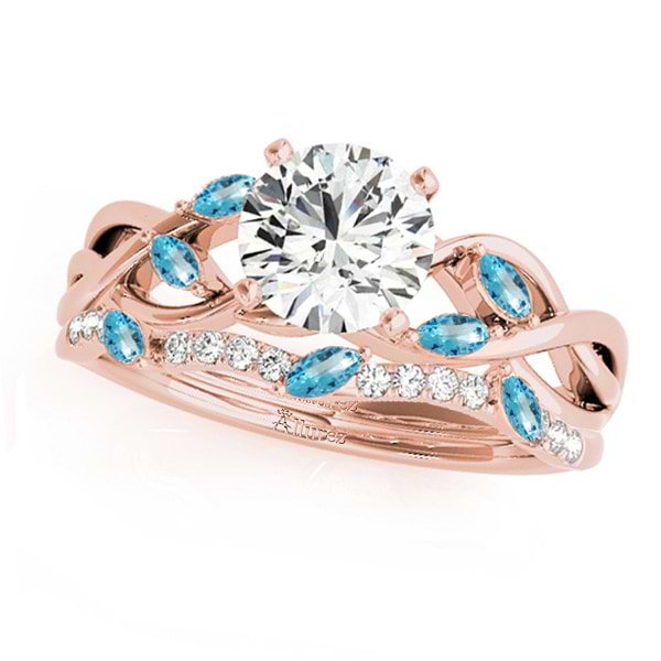 Twisted Round Blue Topazes & Diamonds Bridal Sets 14k Rose Gold (1.23ct)