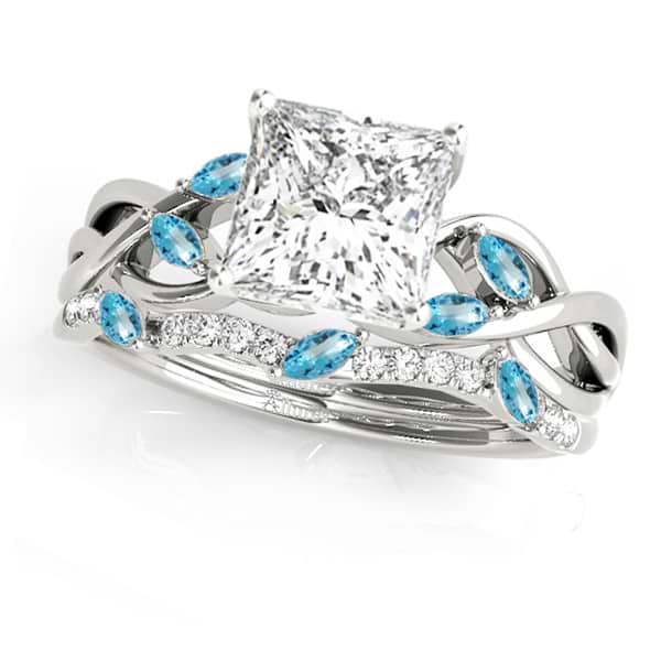Twisted Princess Blue Topazes & Diamonds Bridal Sets 14k White Gold (1.23ct)