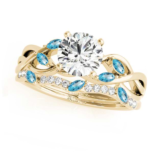 Twisted Round Blue Topazes & Moissanites Bridal Sets 14k Yellow Gold (0.73ct)