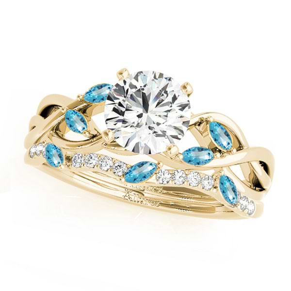 Twisted Round Blue Topazes & Diamonds Bridal Sets 14k Yellow Gold (1.73ct)