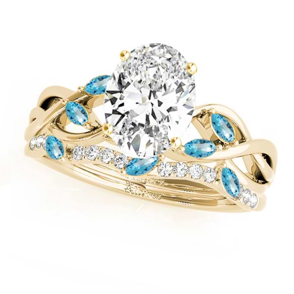 Twisted Oval Blue Topazes & Diamonds Bridal Sets 18k Yellow Gold (1.73ct)