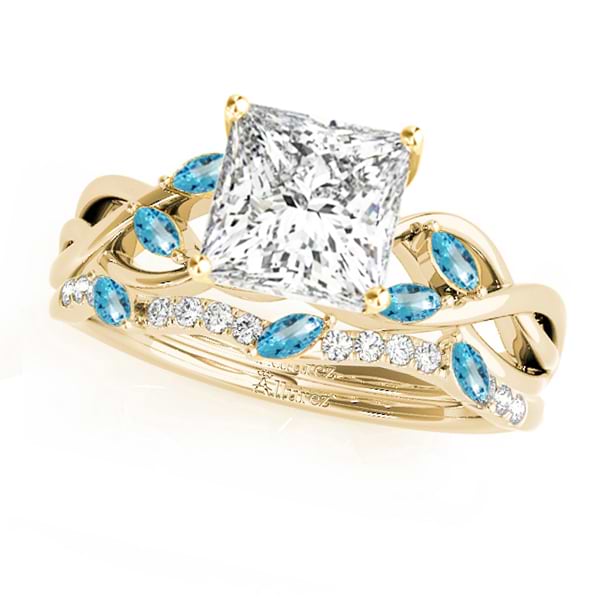 Twisted Princess Blue Topazes & Diamonds Bridal Sets 18k Yellow Gold (1.23ct)