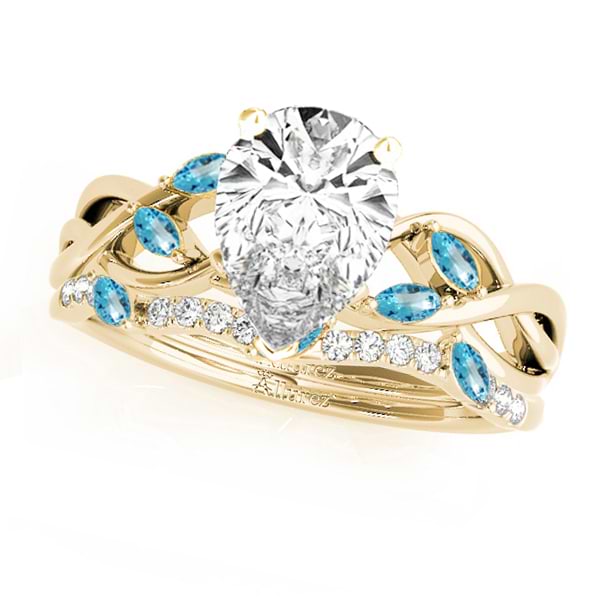 Twisted Pear Blue Topazes & Diamonds Bridal Sets 18k Yellow Gold (1.23ct)