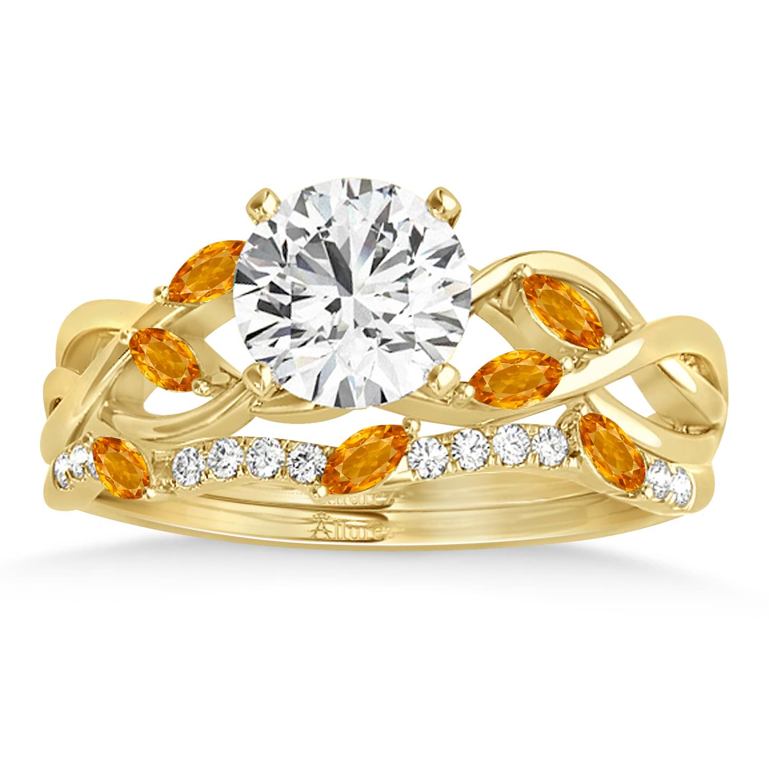 Marquise Citrine & Diamond Bridal Set Setting 14k Yellow Gold (0.43ct)