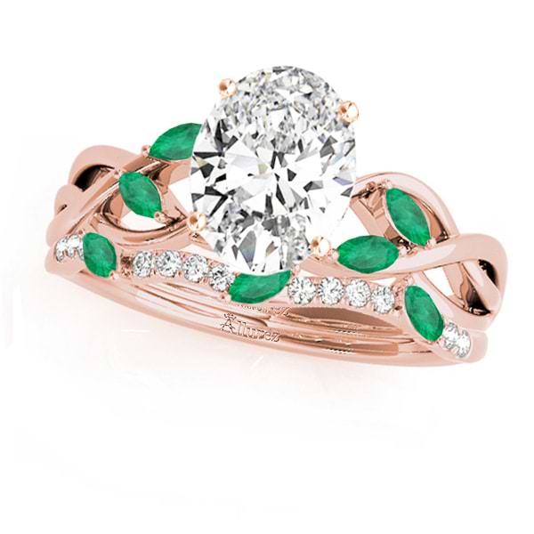 Twisted Oval Emeralds & Diamonds Bridal Sets 14k Rose Gold (1.73ct)