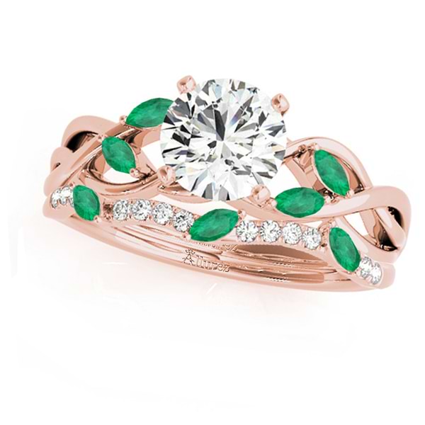 Twisted Round Emeralds & Moissanites Bridal Sets 14k Rose Gold (1.73ct)