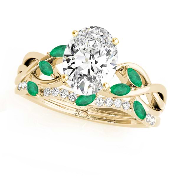 Twisted Oval Emeralds & Diamonds Bridal Sets 14k Yellow Gold (1.23ct)