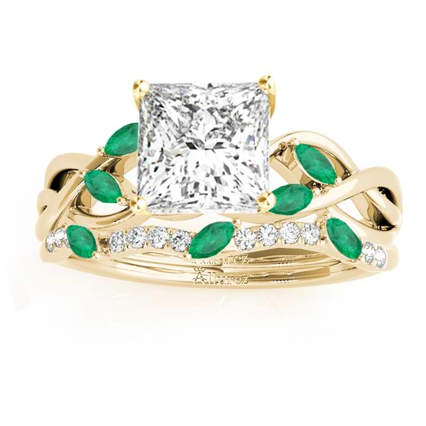 Twisted Princess Emeralds & Diamonds Bridal Sets 14k Yellow Gold (0.73ct)