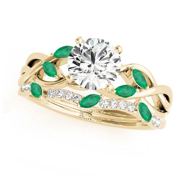 Twisted Round Emeralds & Moissanites Bridal Sets 14k Yellow Gold (1.23ct)