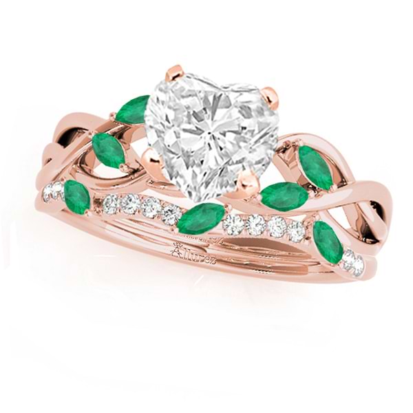 Twisted Heart Emeralds & Diamonds Bridal Sets 18k Rose Gold (1.23ct)