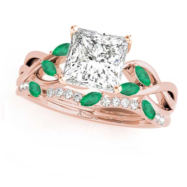 Twisted Princess Emeralds & Diamonds Bridal Sets 18k Rose Gold (1.23ct)