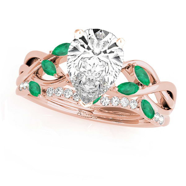 Twisted Pear Emeralds & Diamonds Bridal Sets 18k Rose Gold (1.23ct)