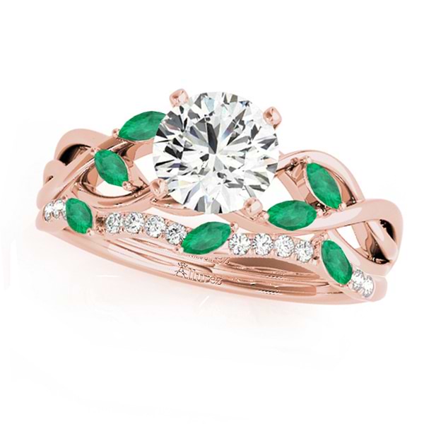 Twisted Round Emeralds & Diamonds Bridal Sets 18k Rose Gold (1.73ct)