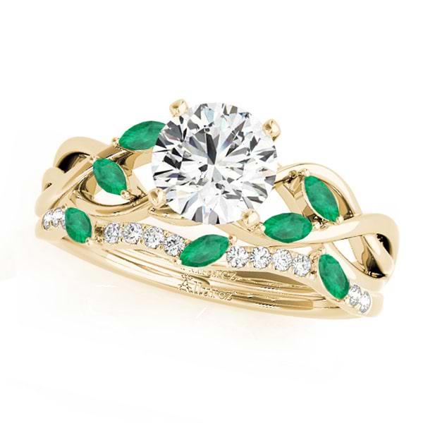 Twisted Round Emeralds & Diamonds Bridal Sets 18k Yellow Gold (0.73ct)