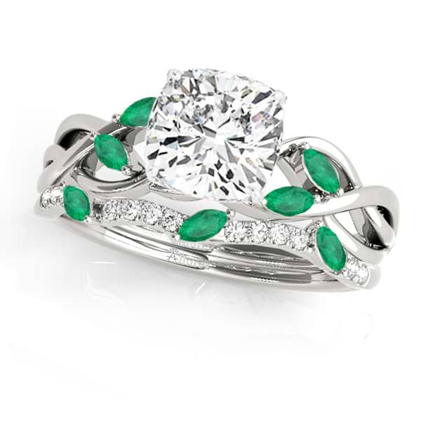 Twisted Cushion Emeralds & Diamonds Bridal Sets Palladium (1.23ct)